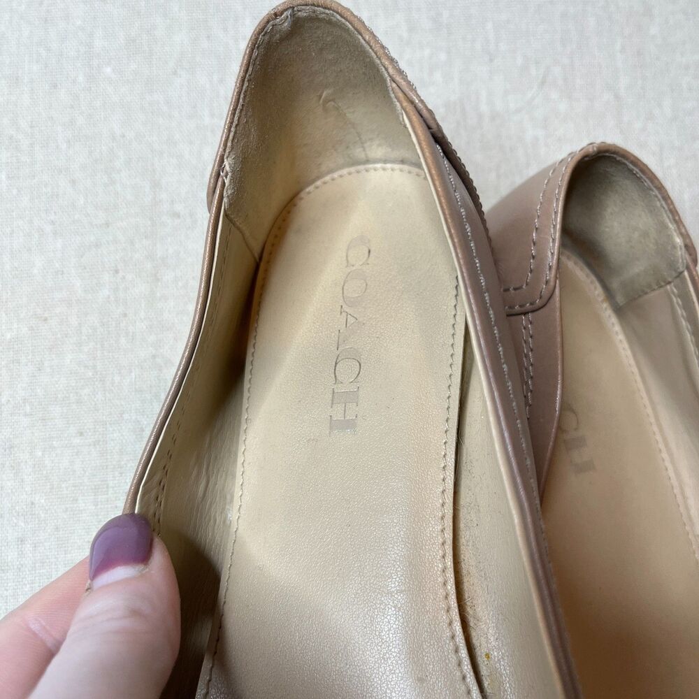 2/$100 Coach New York Chelsea Tan Leather Silver Metallic Cap Toe Flats - Picture 9 of 14